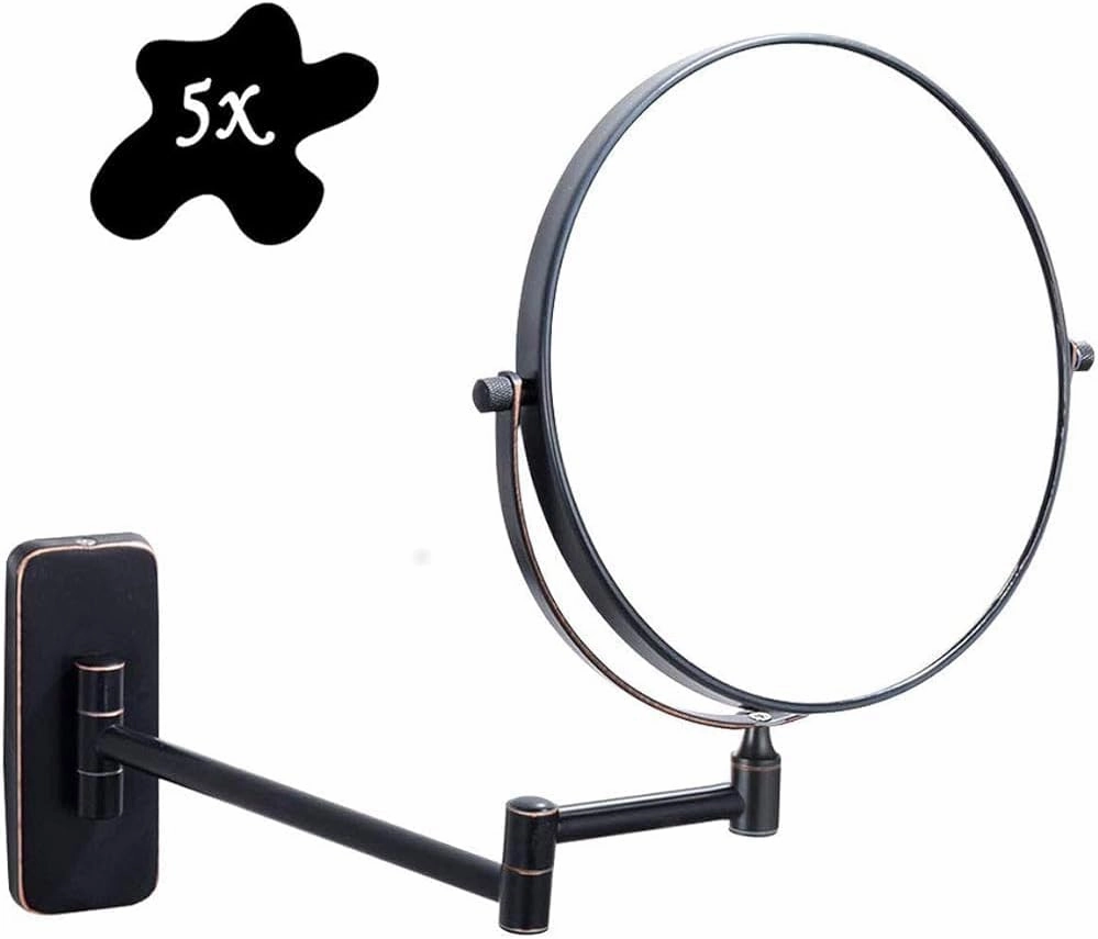 GaRcan 5X Magnifying Wall Mounted Makeup Mirror, Makeup Mirror Round,Bathroom Mirror, 360 Rotation Portable, Ideal for Applying Make-up, Wearing Contacts and Shaving, Etc (Bronz