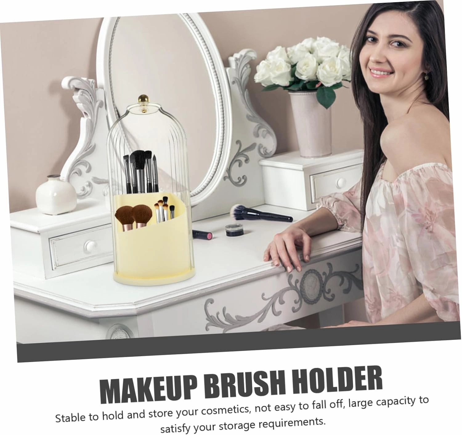 Garneck Makeup Brush Holder with Lid Rotating Clear Organizer for Desktop Dustproof Storage for Brushes and Pens Smooth Surface Stylish Design for Tidy Vanity Setup for Home and Office