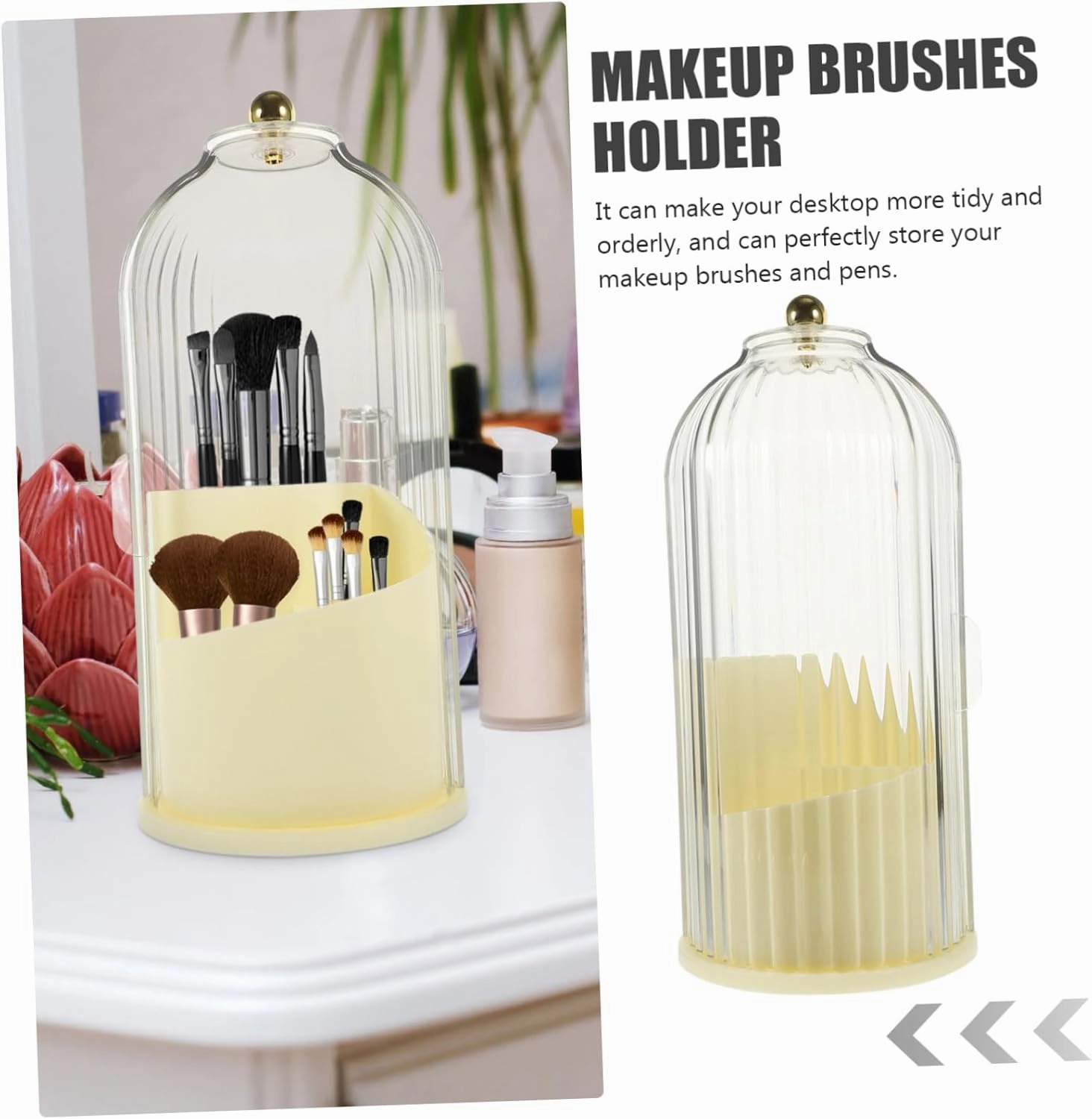 Garneck Makeup Brush Holder with Lid Rotating Clear Organizer for Desktop Dustproof Storage for Brushes and Pens Smooth Surface Stylish Design for Tidy Vanity Setup for Home and Office