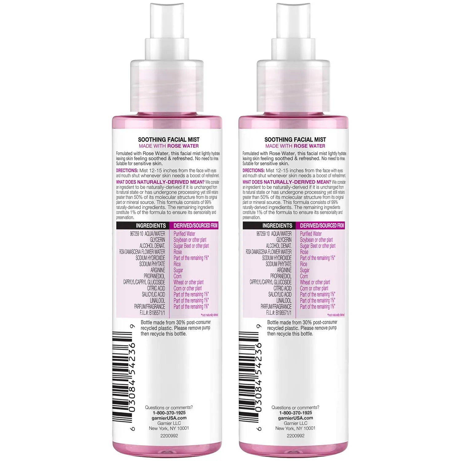 Garnier Facial Mist Spray with Rose Water, 4.4 Fl Oz (130mL), 2 Count (Packaging May Vary)