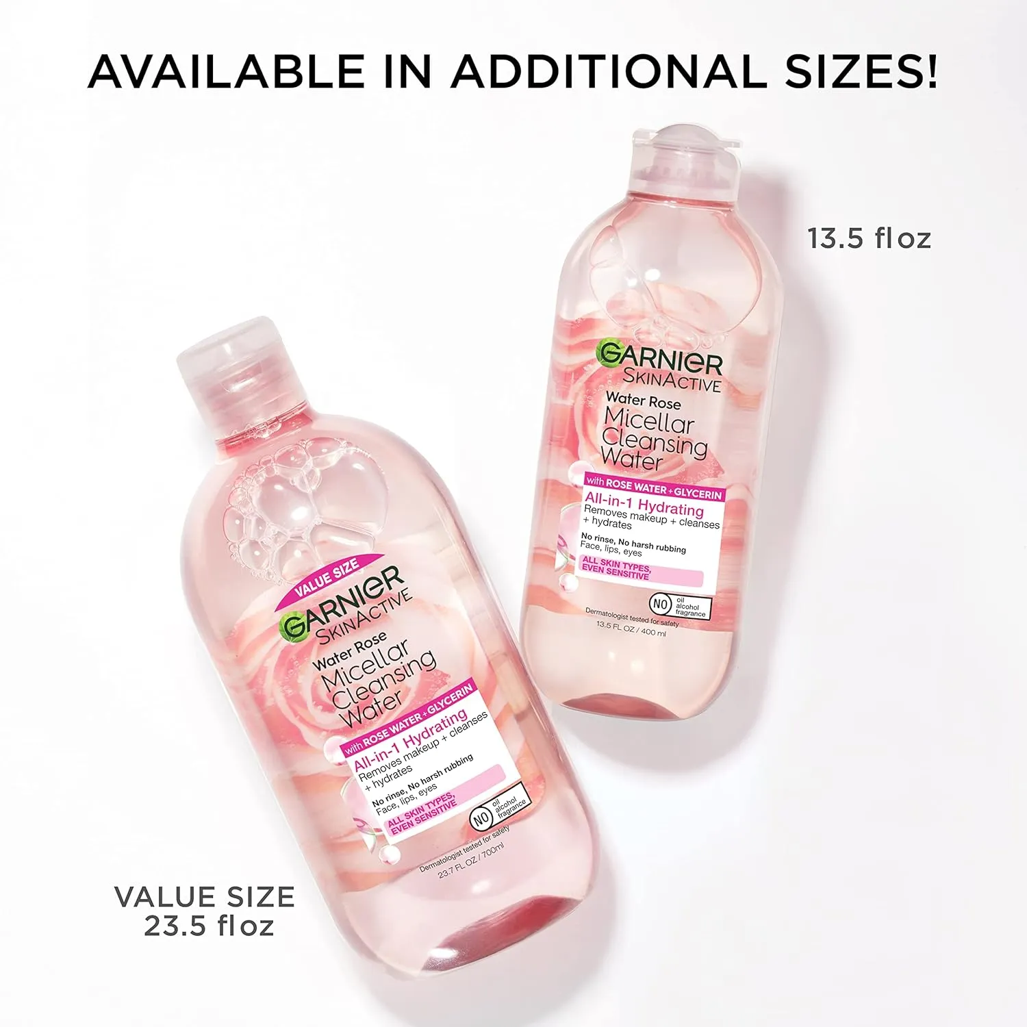 Garnier Micellar Water with Rose Water and Glycerin, Hydrating Facial Cleanser & Makeup Remover, For All Skin Types, Vegan, Cruelty Free, 13.5 Fl Oz (400mL), 2 Count