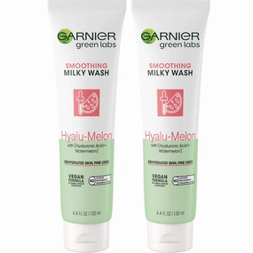 Garnier SkinActive Green Labs Hyalu-Melon Smoothing Milky Washable Cleanser with Hyaluronic Acid   Watermelon for Dehydrated Skin, Fine Lines, 2 Count (Packaging May Vary)