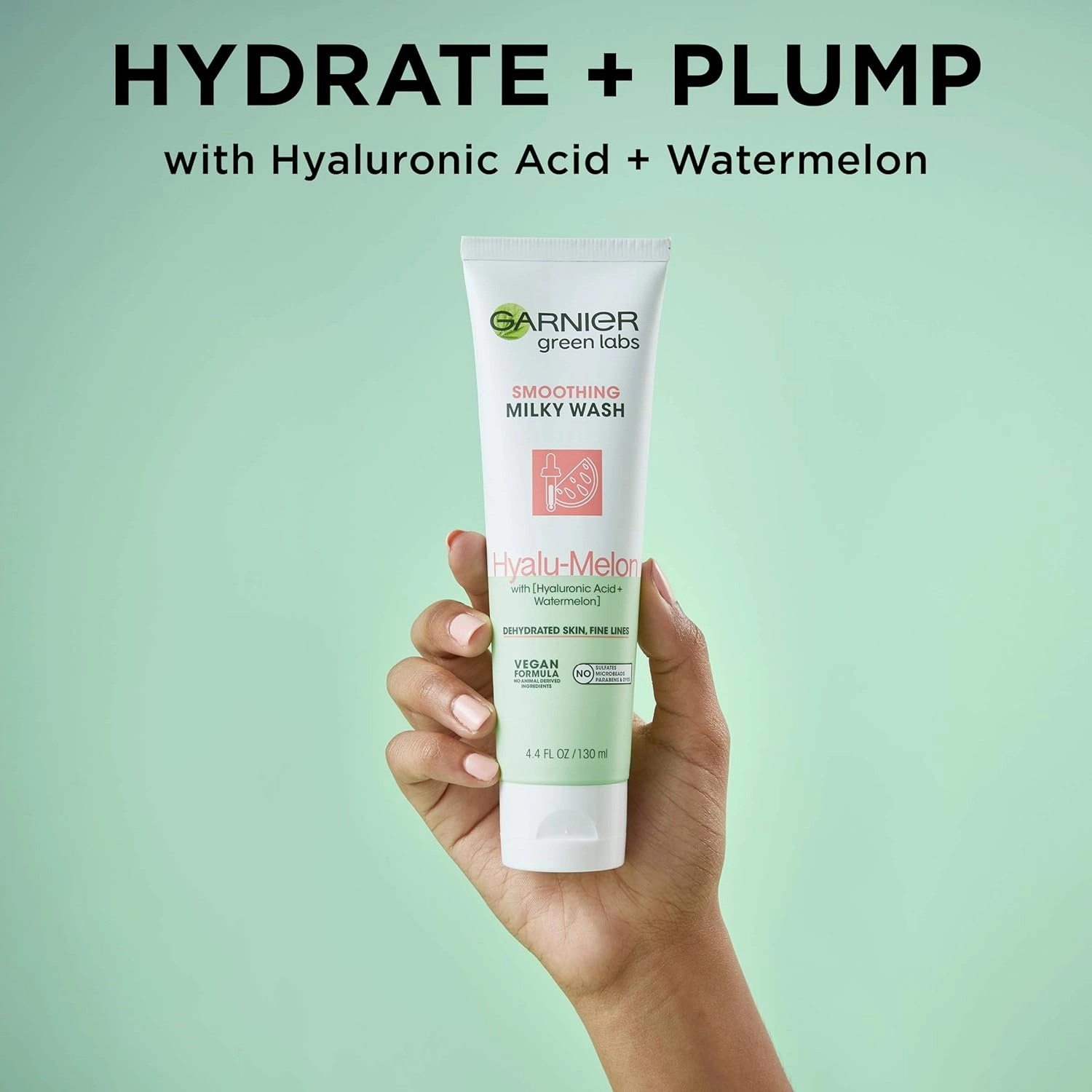 Garnier SkinActive Green Labs Hyalu-Melon Smoothing Milky Washable Cleanser with Hyaluronic Acid   Watermelon for Dehydrated Skin, Fine Lines, 2 Count (Packaging May Vary)