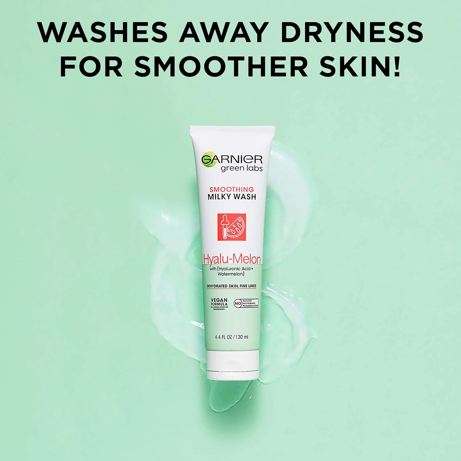 Garnier SkinActive Green Labs Hyalu-Melon Smoothing Milky Washable Cleanser with Hyaluronic Acid   Watermelon for Dehydrated Skin, Fine Lines, 2 Count (Packaging May Vary)
