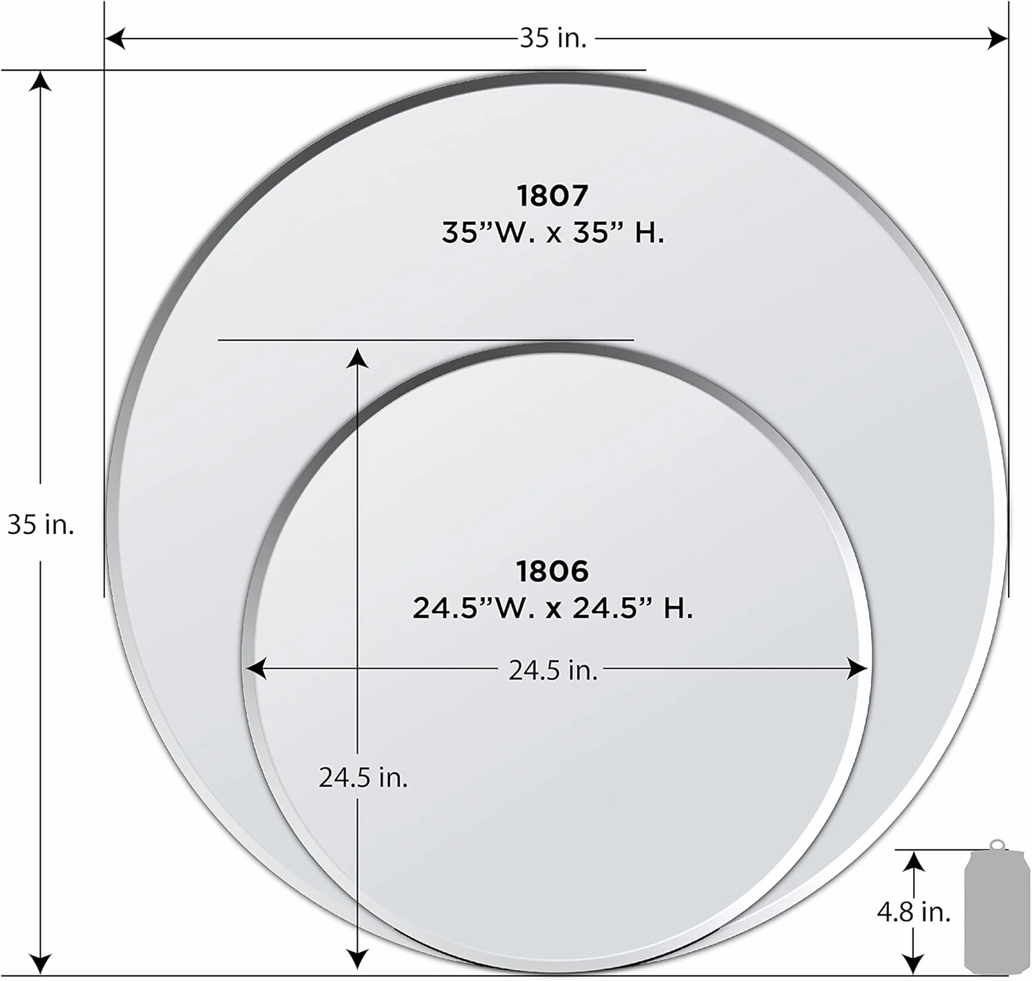 Gatco 1806 Bathroom Wall Mirror, 25 inch Modern Mirror for Living Room, Vanity, Slim Design Beveled Frameless Round Mirror - Easy Mount Safety Bracket