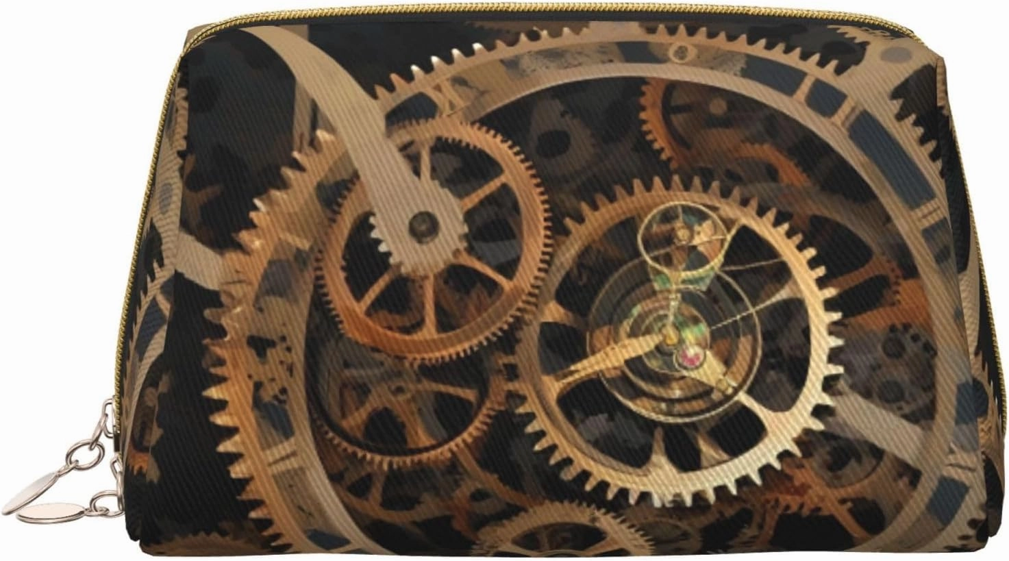 Gears Clock Bronze Toiletry Pouch, Travel-Friendly Makeup Organizer For Makeup Brushes, Lipsticks
