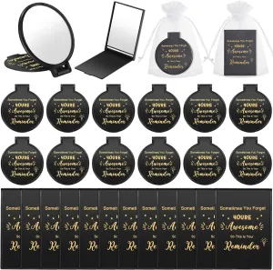 Geetery 48 Sets Inspirational Compact Mirror Bulk Round Makeup Glass Purse Pocket Mini Hand Folding Makeup Mirror with 48 White Gift Bags for Women Coworker Teacher Graduation Friends
