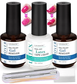 Gel Polish Remover Kit - 2Pcs Gel Nail Remover and Latex Tape for Nails, 3-5 Minutes Quick Gel Polish Remover for Nails