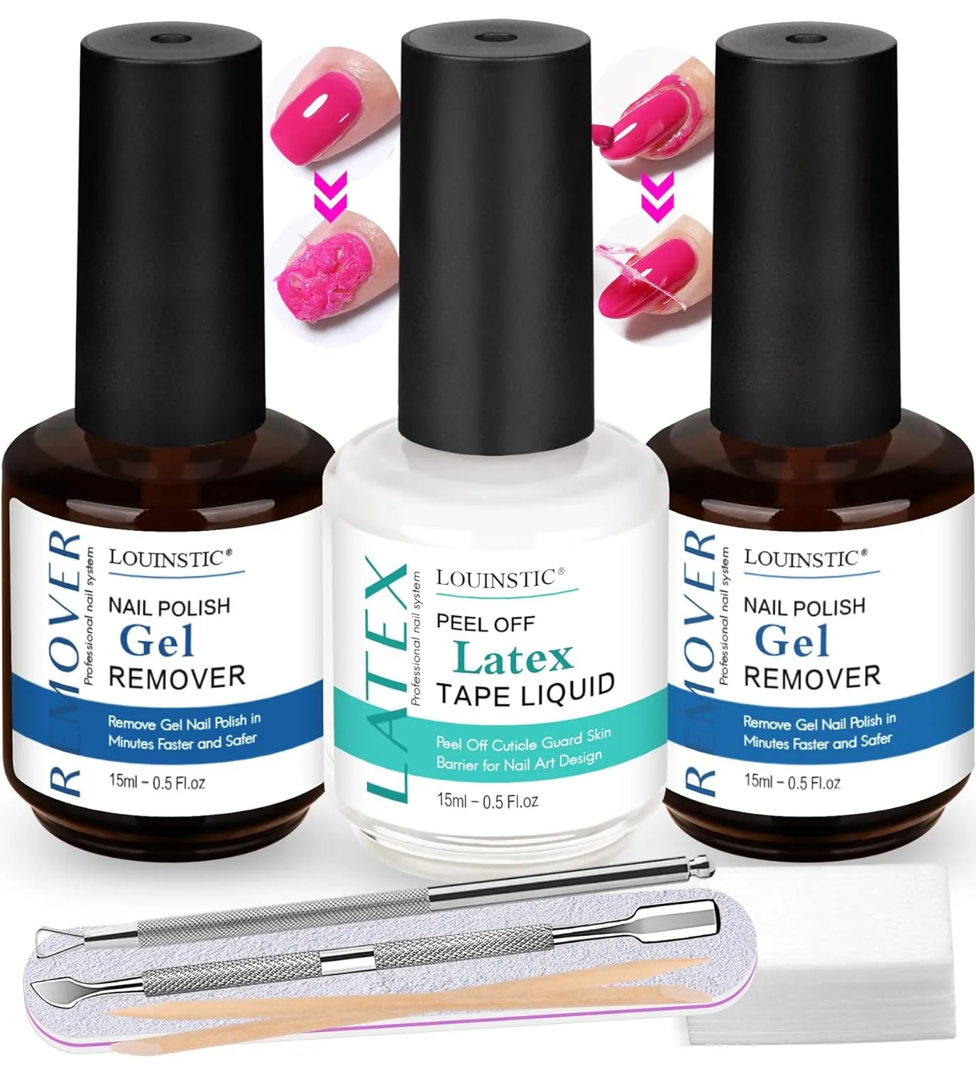 Gel Polish Remover Kit - 2Pcs Gel Nail Remover and Latex Tape for Nails, 3-5 Minutes Quick Gel Polish Remover for Nails