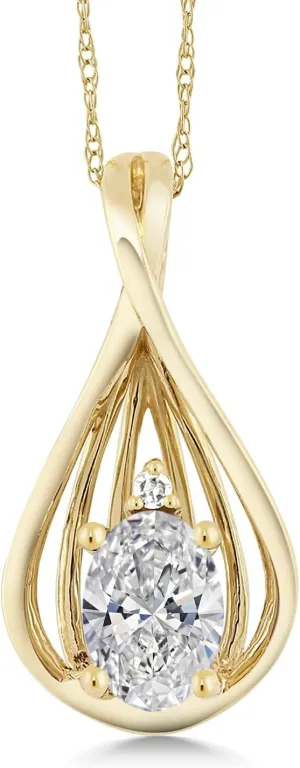 Gem Stone King 10K Yellow Gold Lab Grown Diamond Teardrop Pendant Necklace For Women | 0.40 Cttw | Gemstone Birthstone | Oval 6X4MM | DEF Color | VVS-VS Clarity | With 18 Inch Chain