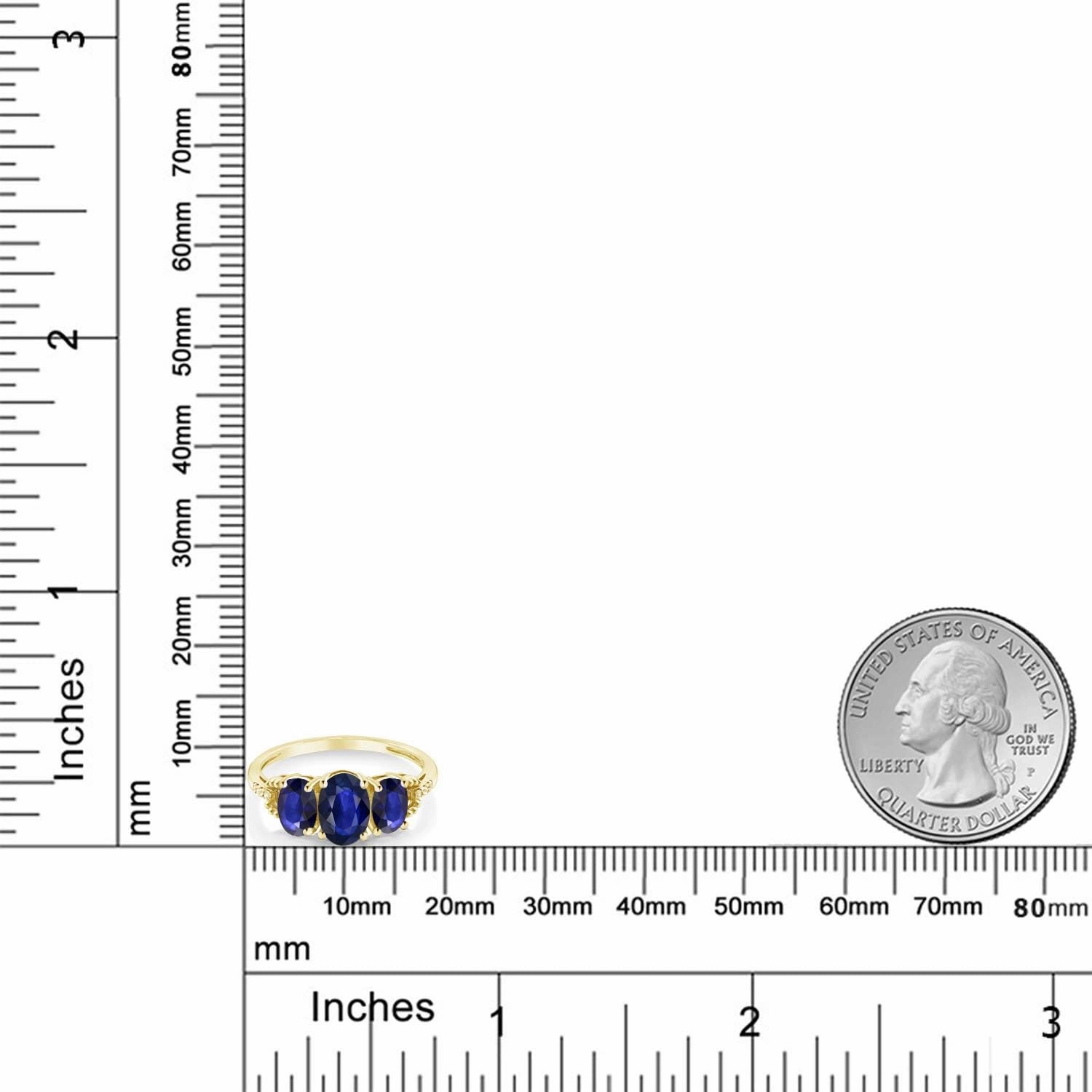 Gem Stone King 10K Yellow Gold Oval Blue Sapphire and Diamond 3-Stone Engagement Ring | 4.23 Cttw | 3 Stone Wedding Anniversary Promise Gold Ring For Women | Available In Size 5, 6, 7, 8, 9