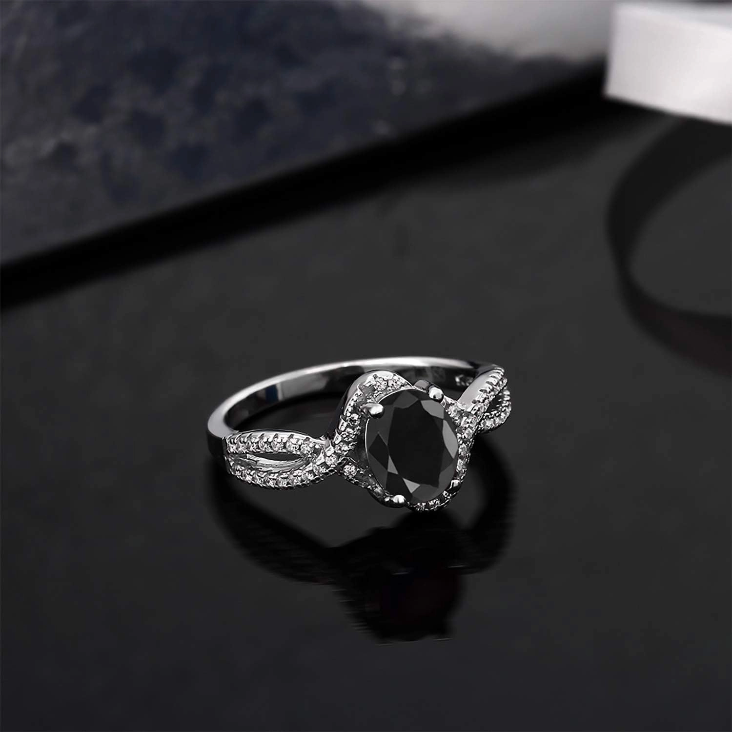 Gem Stone King 2.24 Cttw 8X6MM Oval Black Sapphire Ring For Women | 925 Sterling Silver | Gemstone Birthstone | Available In Size 5, 6, 7, 8, 9