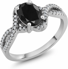 Gem Stone King 2.24 Cttw 8X6MM Oval Black Sapphire Ring For Women | 925 Sterling Silver | Gemstone Birthstone | Available In Size 5, 6, 7, 8, 9