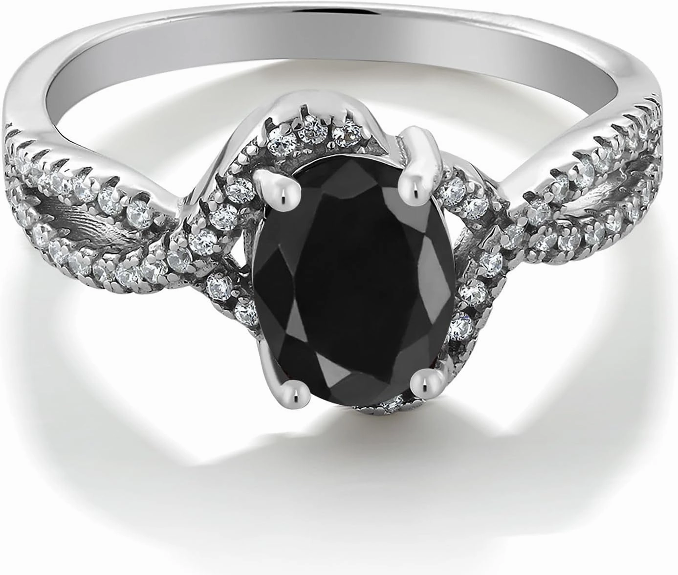 Gem Stone King 2.24 Cttw 8X6MM Oval Black Sapphire Ring For Women | 925 Sterling Silver | Gemstone Birthstone | Available In Size 5, 6, 7, 8, 9