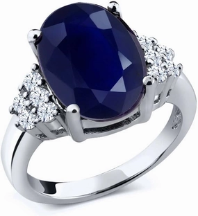 Gem Stone King 5.40 Cttw Blue Sapphire and White Topaz Engagement Ring For Women | 925 Sterling Silver | Oval 12X10MM | Gemstone Birthstone | Available In Size 5, 6, 7, 8, 9
