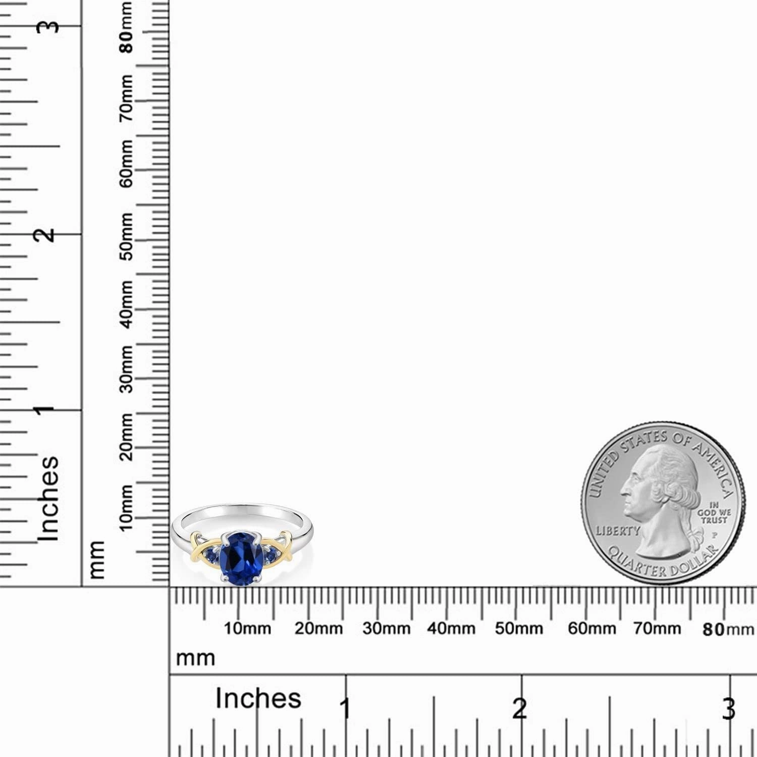 Gem Stone King 925 Sterling Silver and 10K Yellow Gold Blue Created Sapphire Ring For Women (1.69 Cttw, Oval 8X6MM, Available In Size 5, 6, 7, 8, 9)