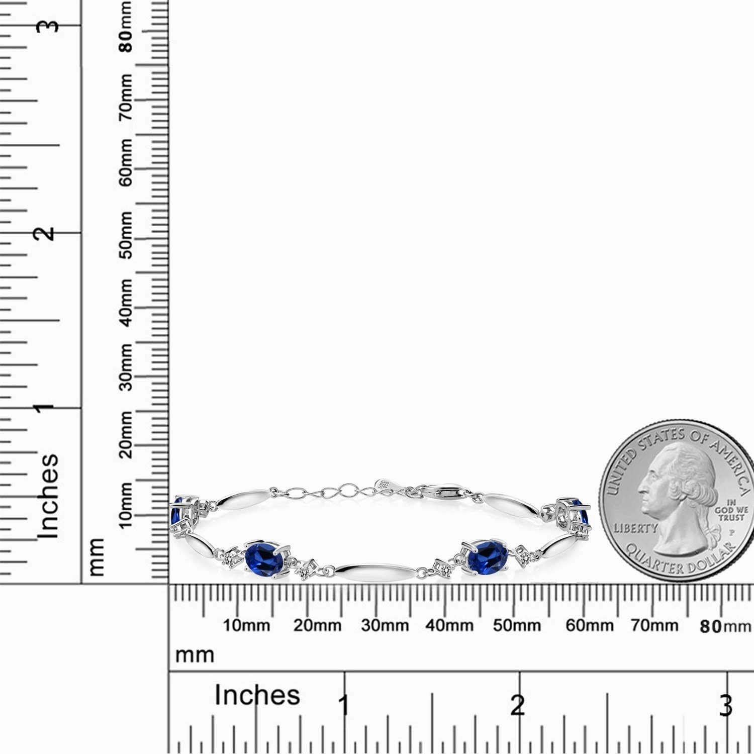 Gem Stone King 925 Sterling Silver Gemstone Birthstone and White Diamond Tennis Bracelet For Women | Oval 7X5MM and 2MM | 6 Inch   1 Inch Extender | Fine Jewelry for Her Mom Wife