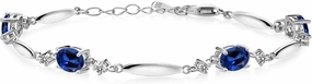 Gem Stone King 925 Sterling Silver Gemstone Birthstone and White Diamond Tennis Bracelet For Women | Oval 7X5MM and 2MM | 6 Inch   1 Inch Extender | Fine Jewelry for Her Mom Wife