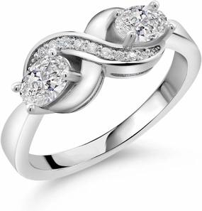 Gem Stone King 925 Sterling Silver Lab Grown Diamond and White Created Sapphire Statement Ring For Women | 1.11 Cttw | Oval 6X4MM | Gemstone April Birthstone | Available in Size 5,6,7,8,9