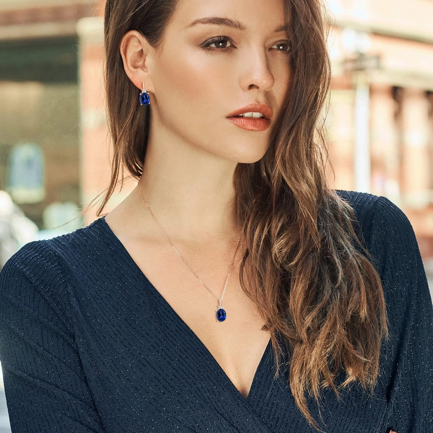 Gem Stone King Gemstone Birthstone and White Topaz Pendant and Earrings Jewelry Set for Women in 18K Rose Gold Plated Silver | Oval 8X6MM and Round 2.5MM | With 18 Inch Chain