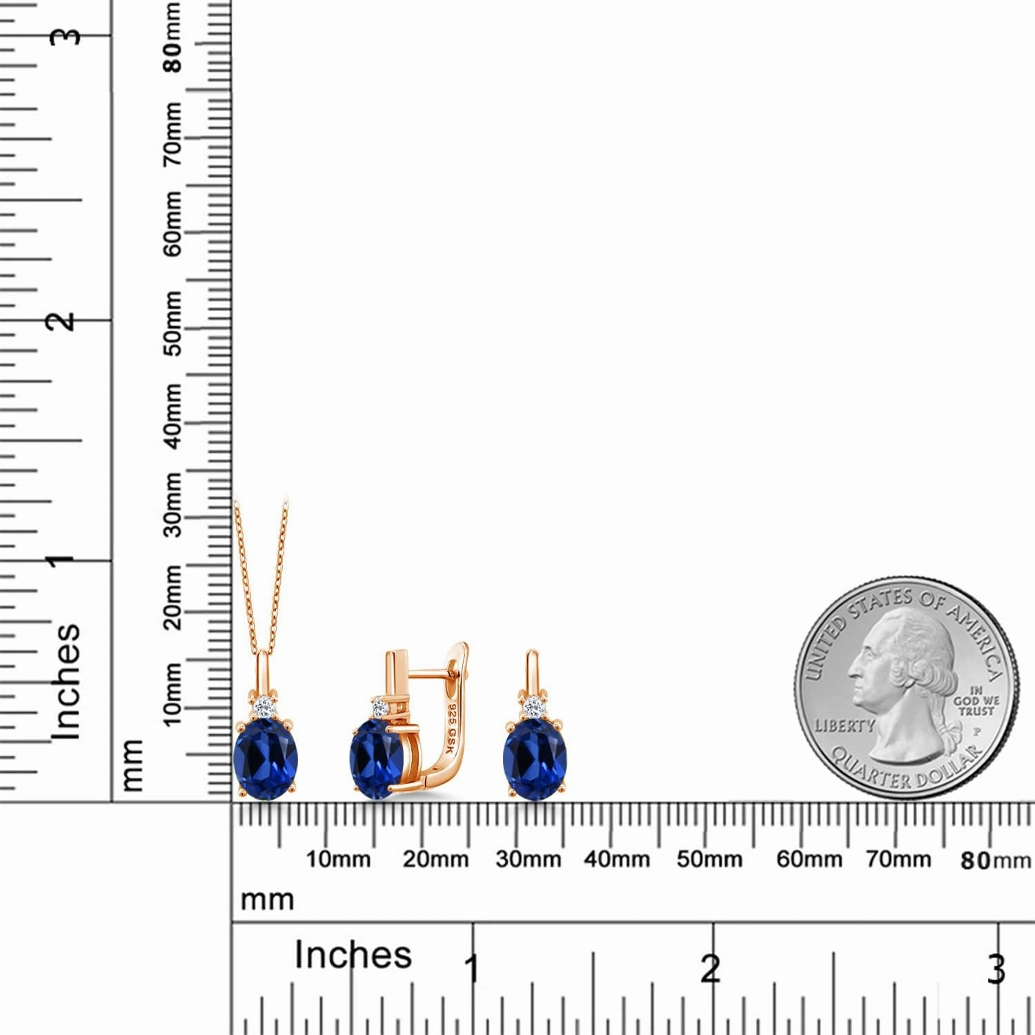 Gem Stone King Gemstone Birthstone and White Topaz Pendant and Earrings Jewelry Set for Women in 18K Rose Gold Plated Silver | Oval 8X6MM and Round 2.5MM | With 18 Inch Chain