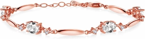 Gem Stone King Gemstone Birthstone Tennis Bracelet For Women | 18K Rose Gold Plated Silver | Oval 7X5MM and Round 2MM | 6 Inch   1 Inch Extender | Fine Jewelry for Her Mom Wife