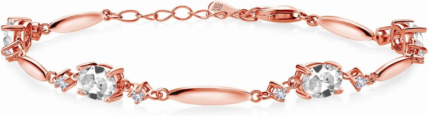 Gem Stone King Gemstone Birthstone Tennis Bracelet For Women | 18K Rose Gold Plated Silver | Oval 7X5MM and Round 2MM | 6 Inch   1 Inch Extender | Fine Jewelry for Her Mom Wife