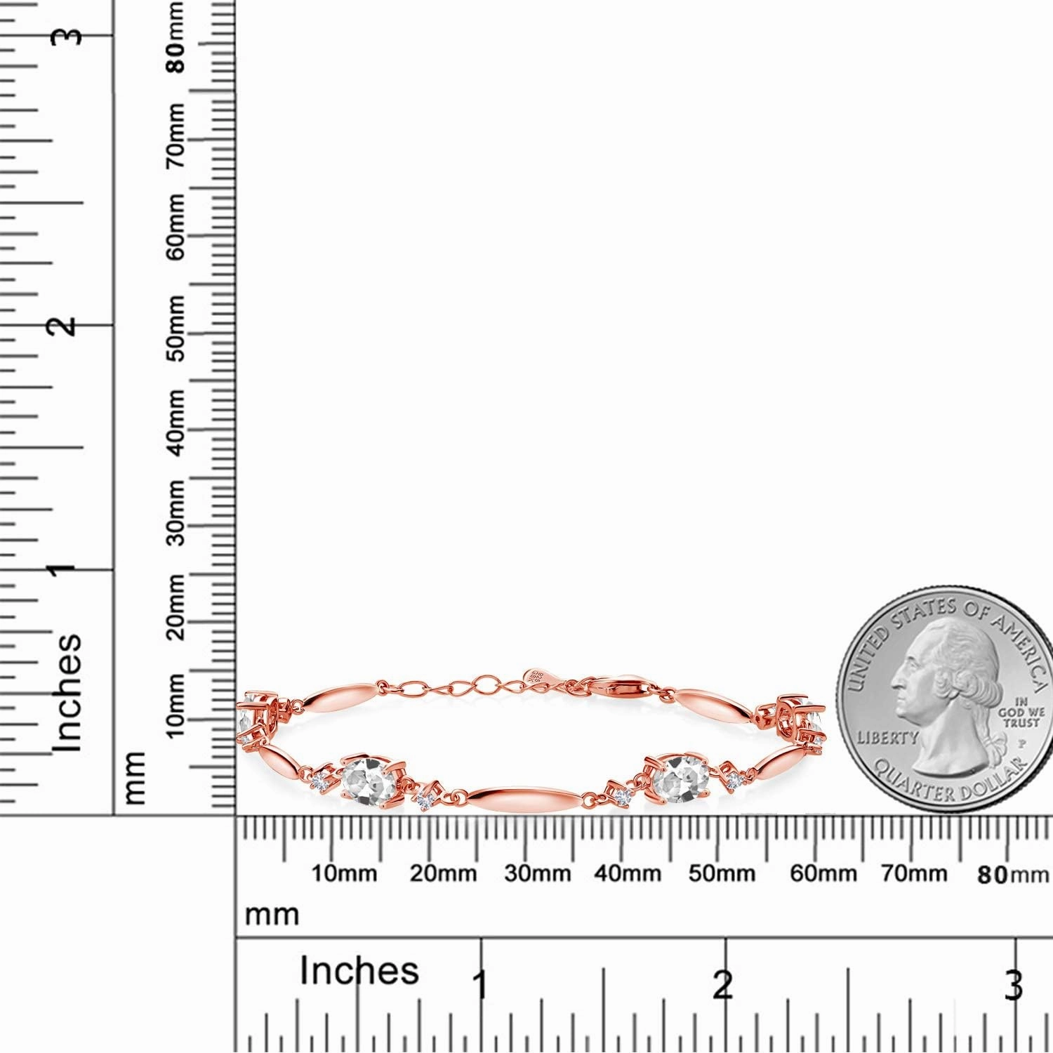 Gem Stone King Gemstone Birthstone Tennis Bracelet For Women | 18K Rose Gold Plated Silver | Oval 7X5MM and Round 2MM | 6 Inch   1 Inch Extender | Fine Jewelry for Her Mom Wife