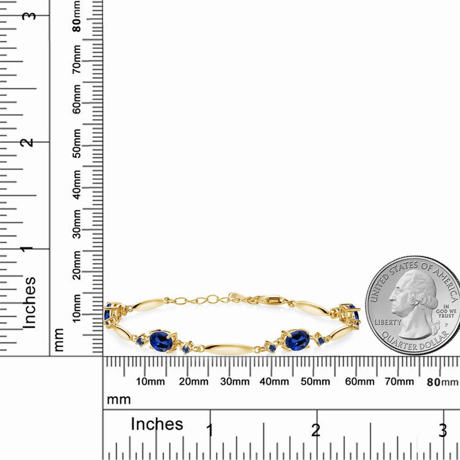 Gem Stone King Gemstone Birthstone Tennis Bracelet For Women | 18K Yellow Gold Plated Silver | Oval 7X5MM and Round 2MM | 6 Inch   1 Inch Extender | Fine Jewelry for Her Mom Wife