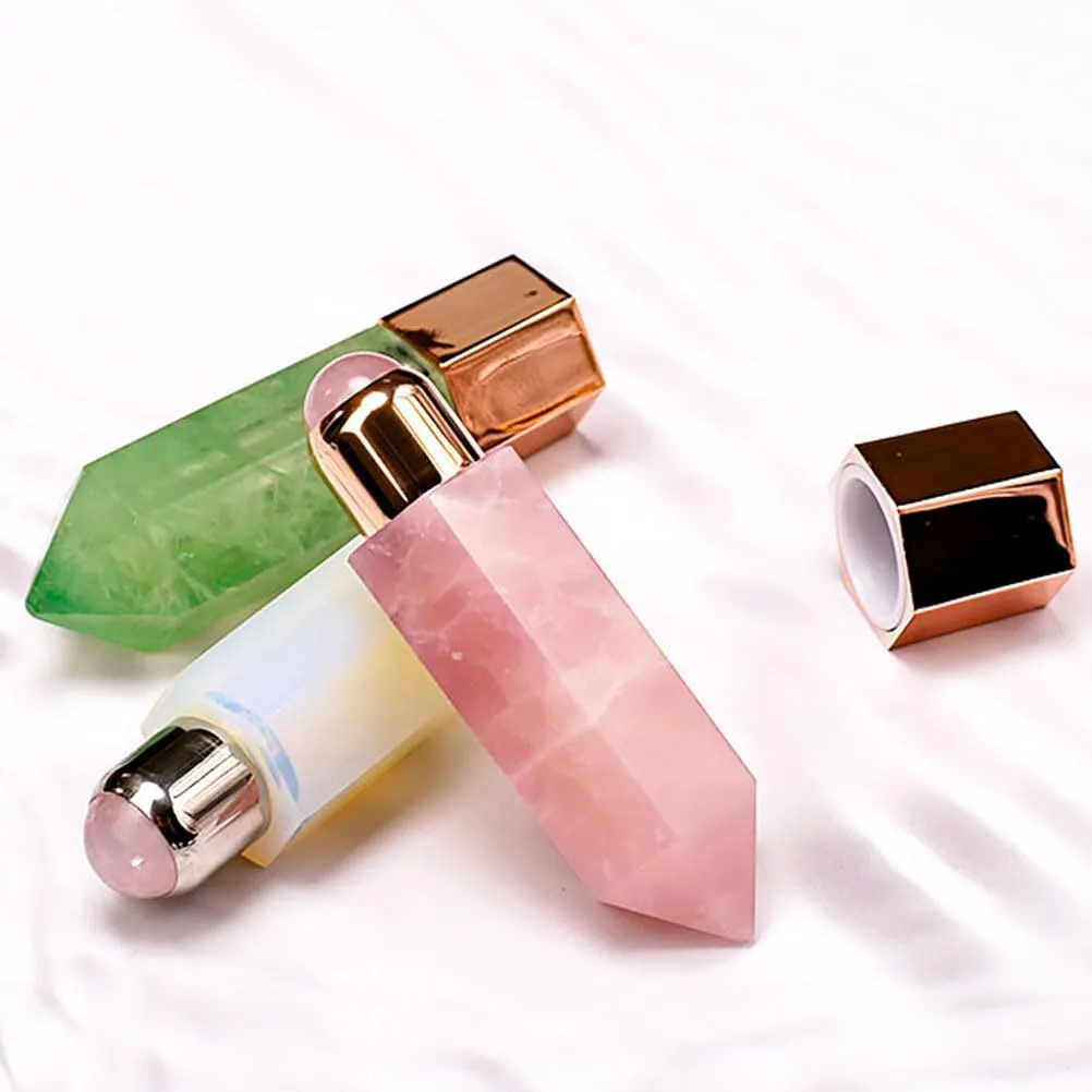 Gemstone Roller Bottle: Refillable Jade Roll On Bottles with Lid for Essential Oils Perfumes Aromatherapy Liquid, Face and Neck Massage Pointed Roller Bottle