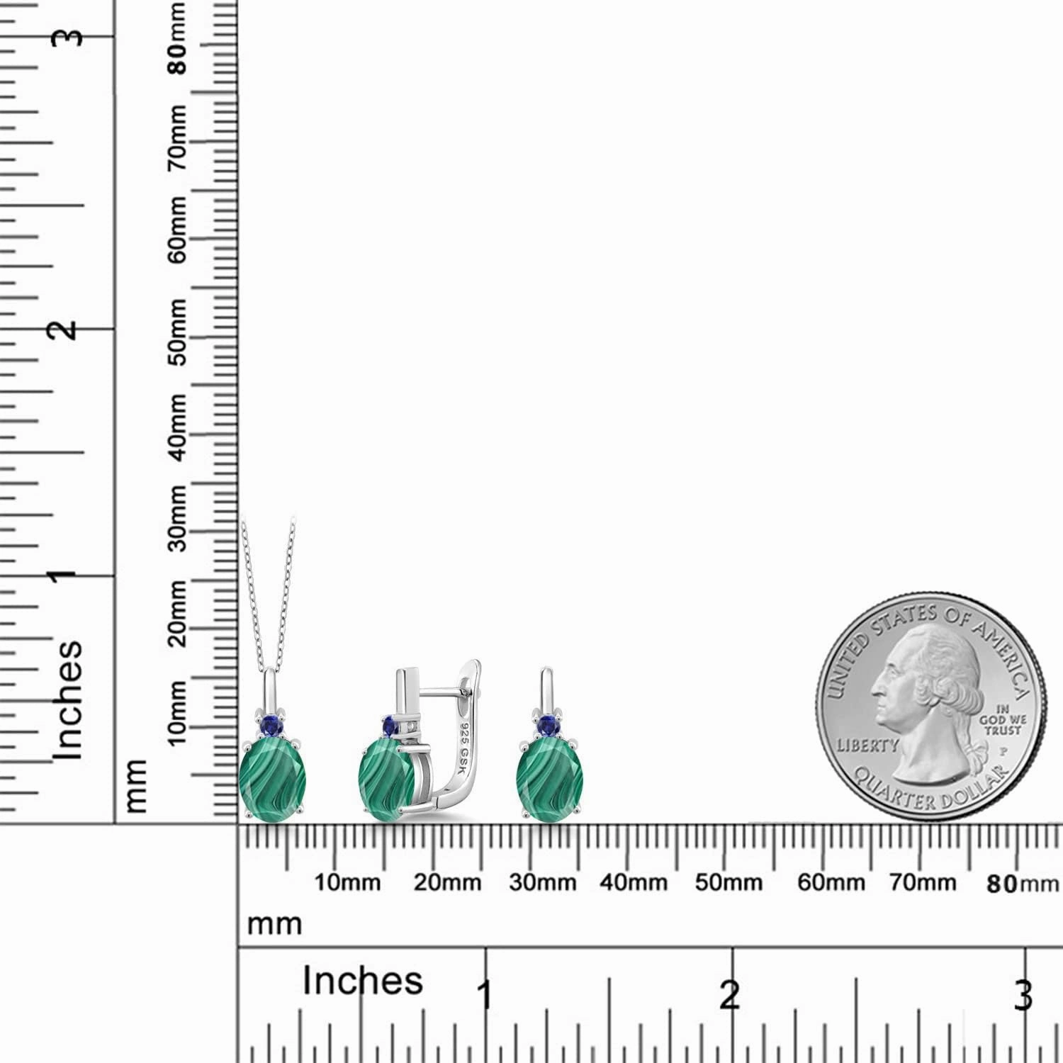 Gemstone Birthstone and Blue Created Sapphire Pendant and Earrings Jewelry Set for Women in 925 Sterling Silver | Oval 8X6MM and Round 2.5MM | Fine Jewelry for Her Mom Women Wife | With 18 Inch Chain