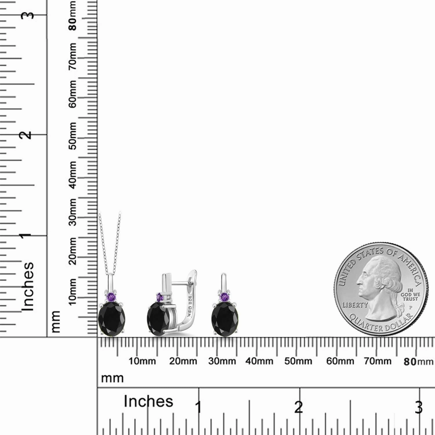 Gemstone Birthstone and Purple Amethyst Pendant and Earrings Jewelry Set for Women in 925 Sterling Silver | Oval 8X6MM and Round 2.5MM | Fine Jewelry Set for Her Mom Women Wife | With 18 Inch Chain