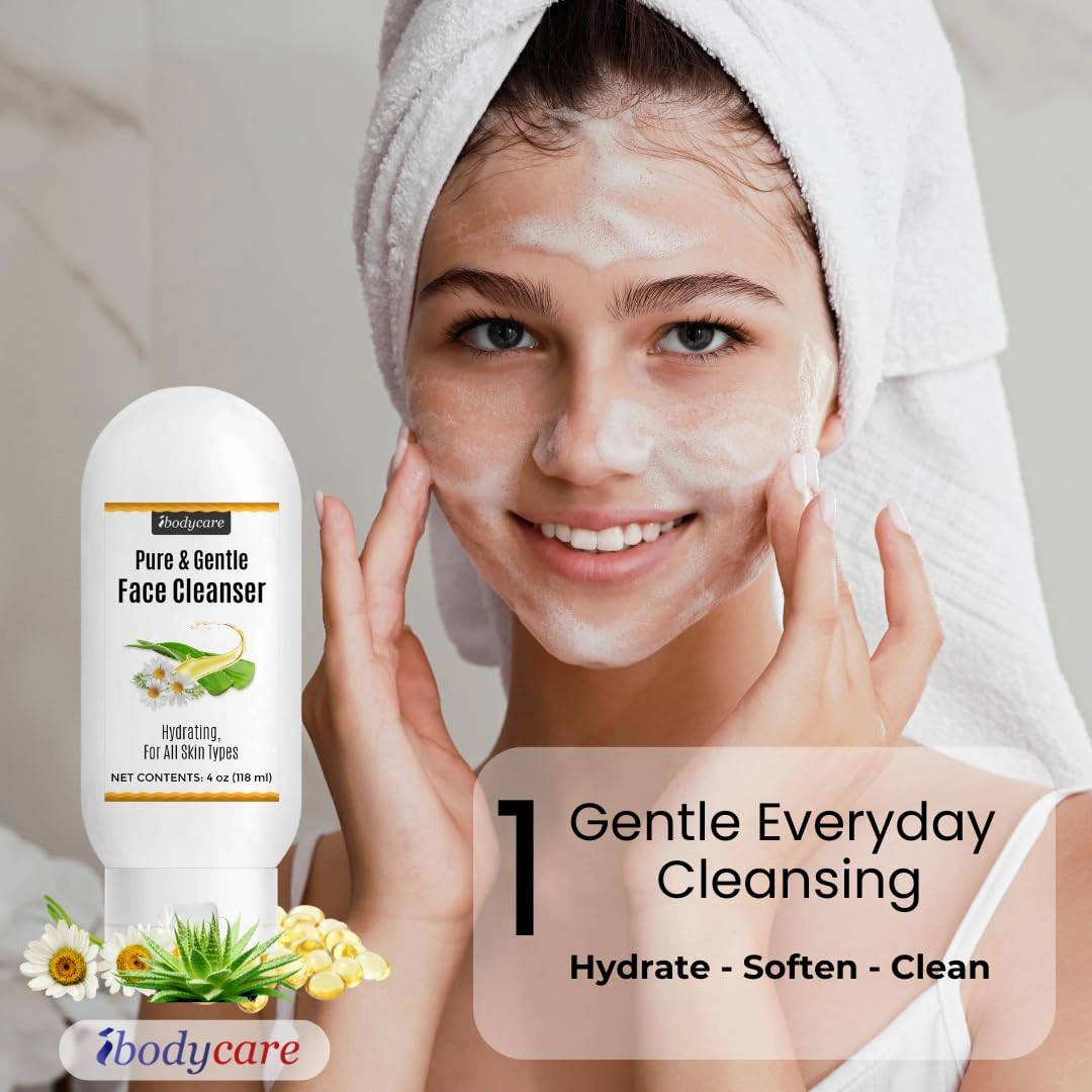 Gentle Aloe Chamomile Face Cleanser for Sensitive Skin, Sulfate Free Daily Facial Wash, Natural Oil Cleanser Alternative, Paraben Free and Fragrance Free, 4 oz
