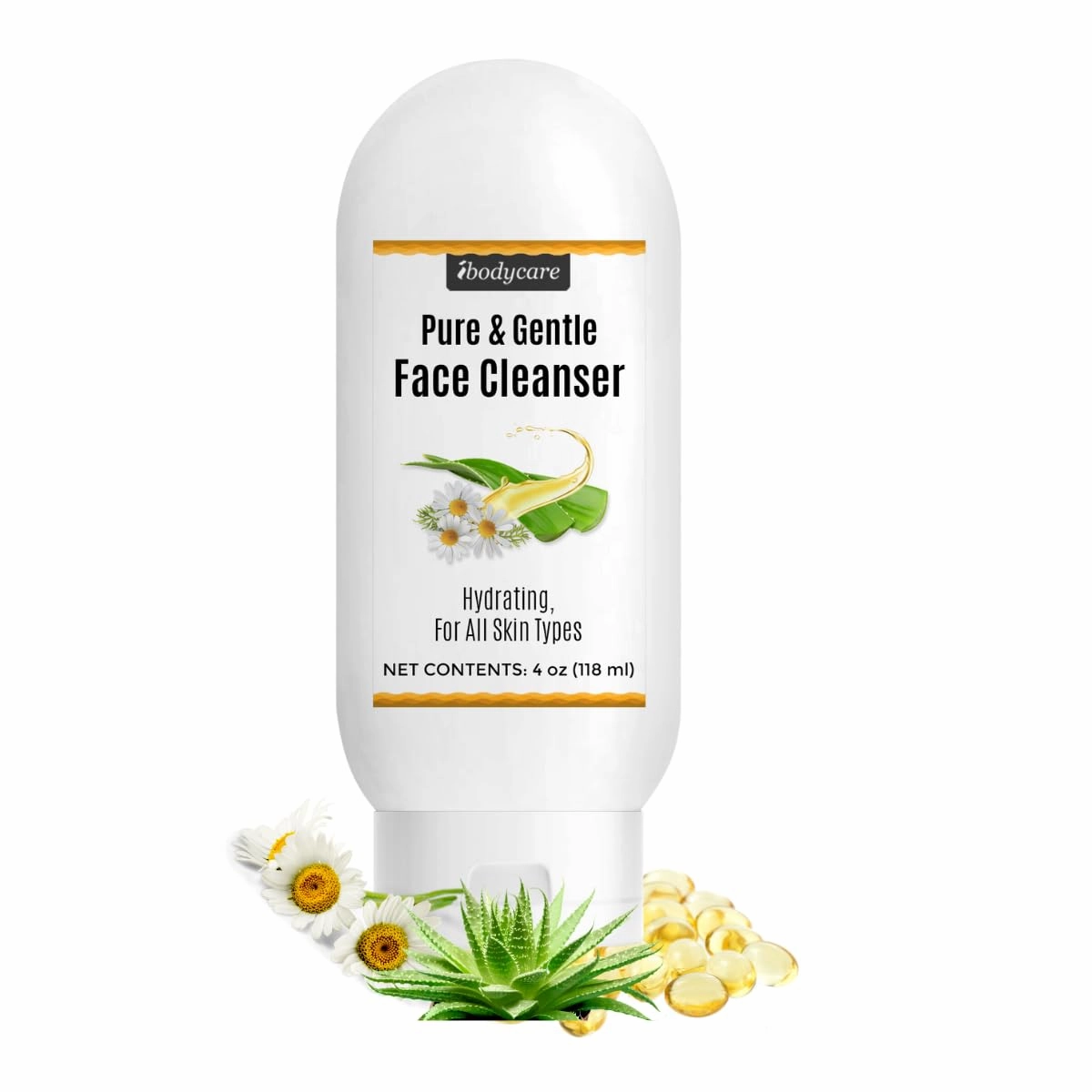 Gentle Aloe Chamomile Face Cleanser for Sensitive Skin, Sulfate Free Daily Facial Wash, Natural Oil Cleanser Alternative, Paraben Free and Fragrance Free, 4 oz