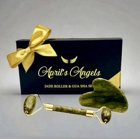 Genuine Jade stone Roller & Gua Sha Set. Massage Set for Face, eyes & Neck. Supports Lymphatic System   Facial Contouring   Tension Relief.