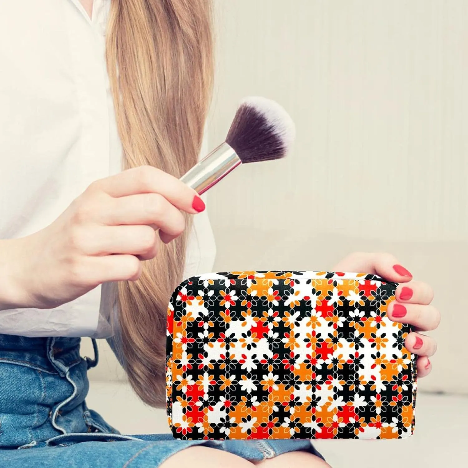 Geometry Small Makeup Bag for Purse, Portable Cosmetic Bag Zipper Makeup Pouch for Women, Stationery, Toiletries, Travel Accessories