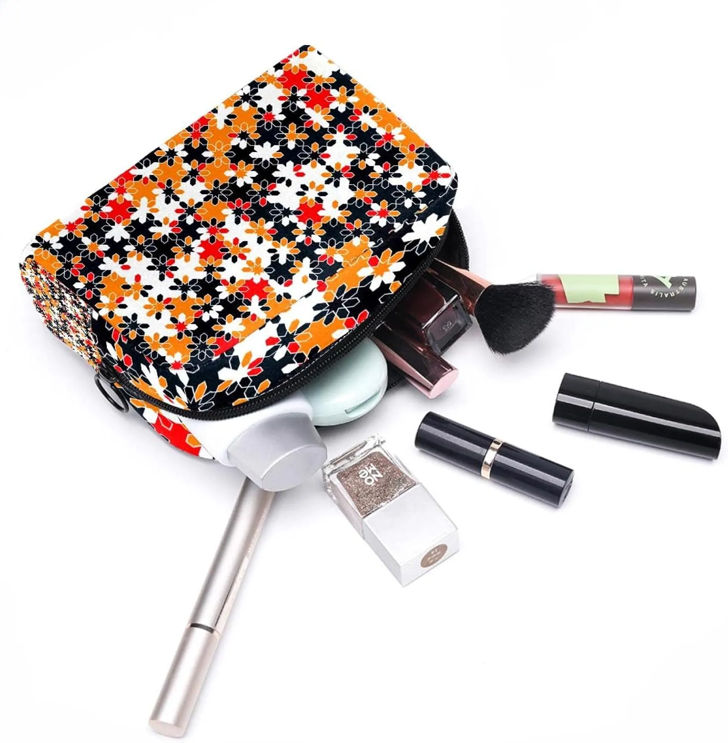 Geometry Small Makeup Bag for Purse, Portable Cosmetic Bag Zipper Makeup Pouch for Women, Stationery, Toiletries, Travel Accessories