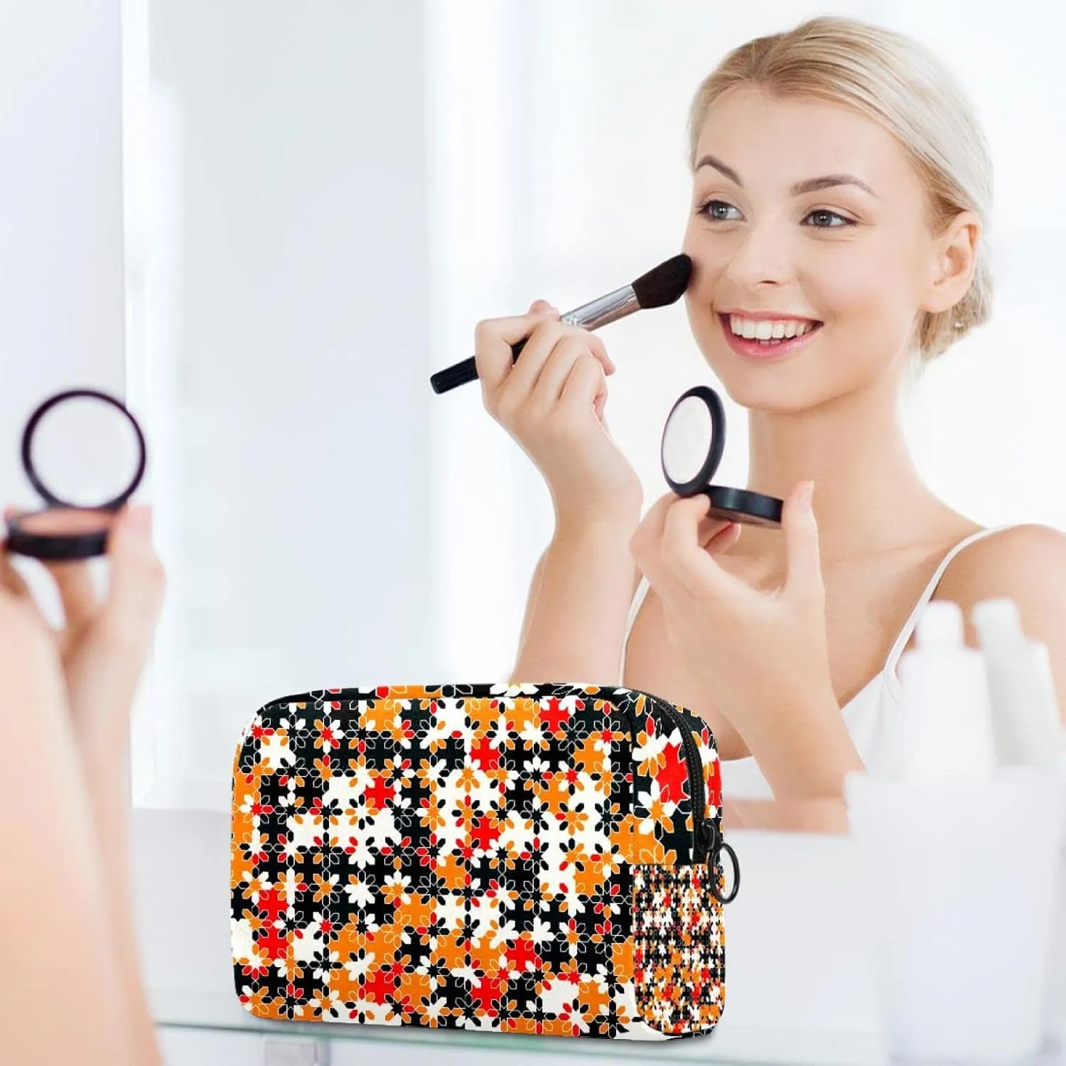 Geometry Small Makeup Bag for Purse, Portable Cosmetic Bag Zipper Makeup Pouch for Women, Stationery, Toiletries, Travel Accessories