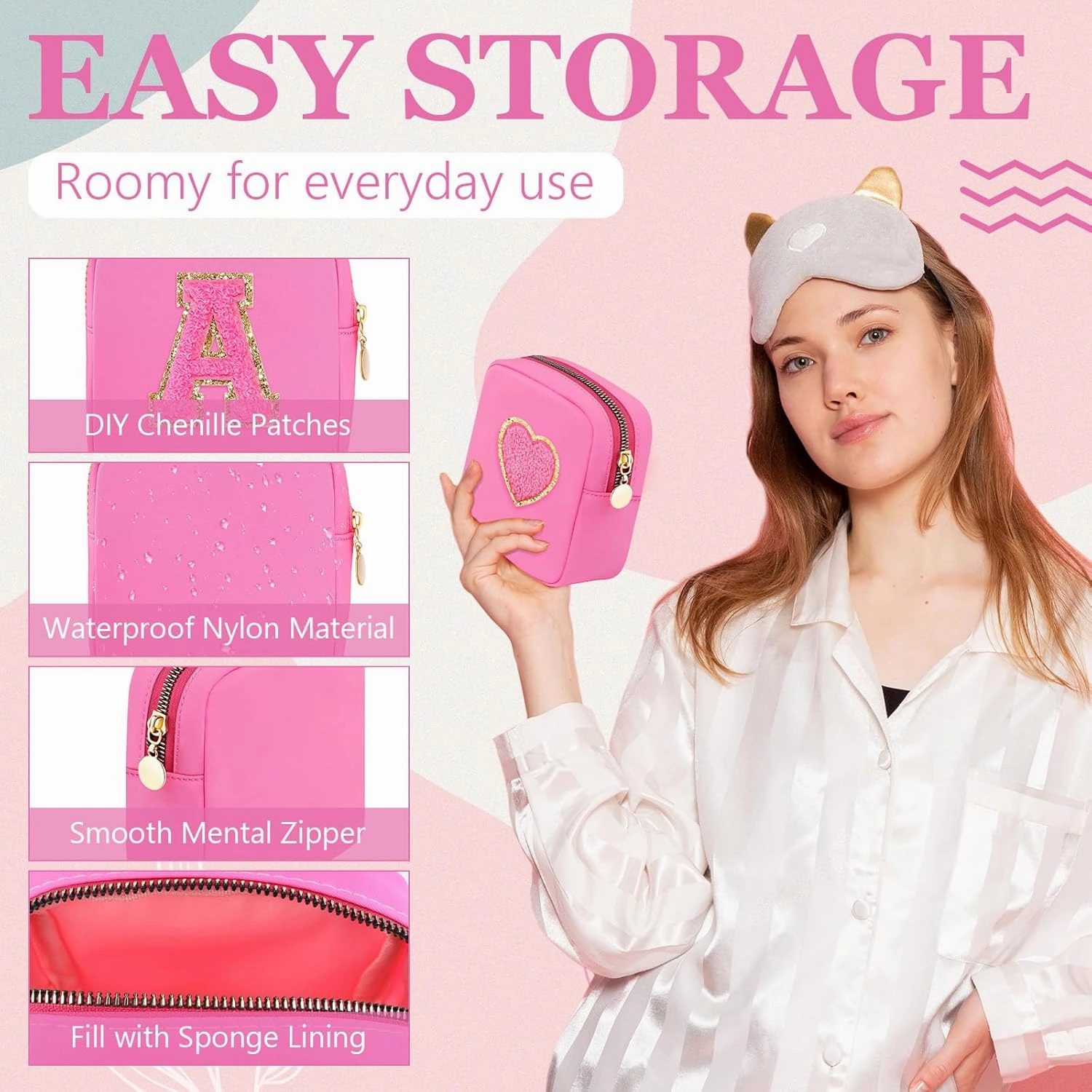 Giesiery 16 Pcs Preppy Makeup Bag Bulk Mini Nylon Cosmetic Bag Blank DIY Craft Zipper Pouches for Makeup Cosmetic Toiletry Stationary Storage Purse Preppy Party Favors