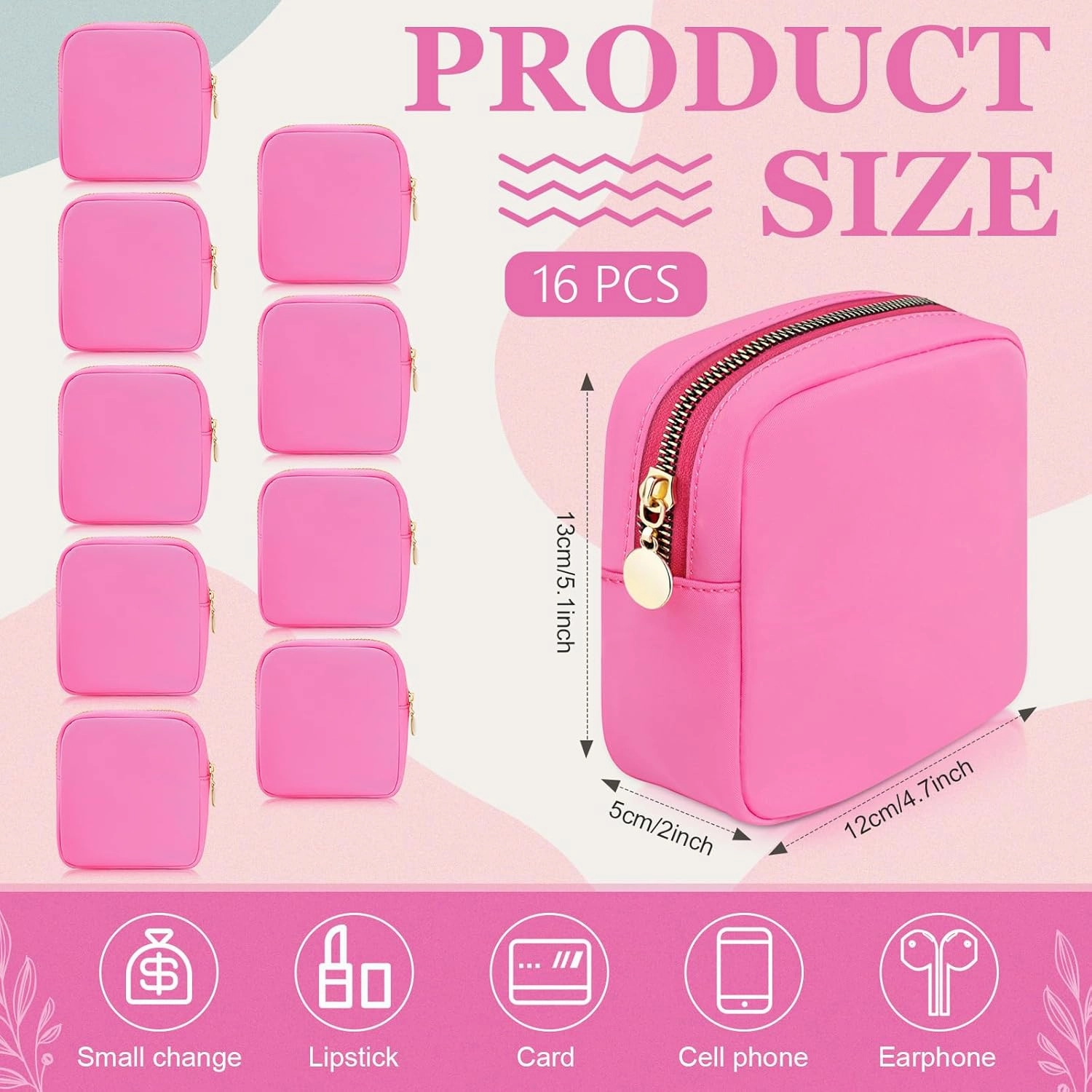 Giesiery 16 Pcs Preppy Makeup Bag Bulk Mini Nylon Cosmetic Bag Blank DIY Craft Zipper Pouches for Makeup Cosmetic Toiletry Stationary Storage Purse Preppy Party Favors