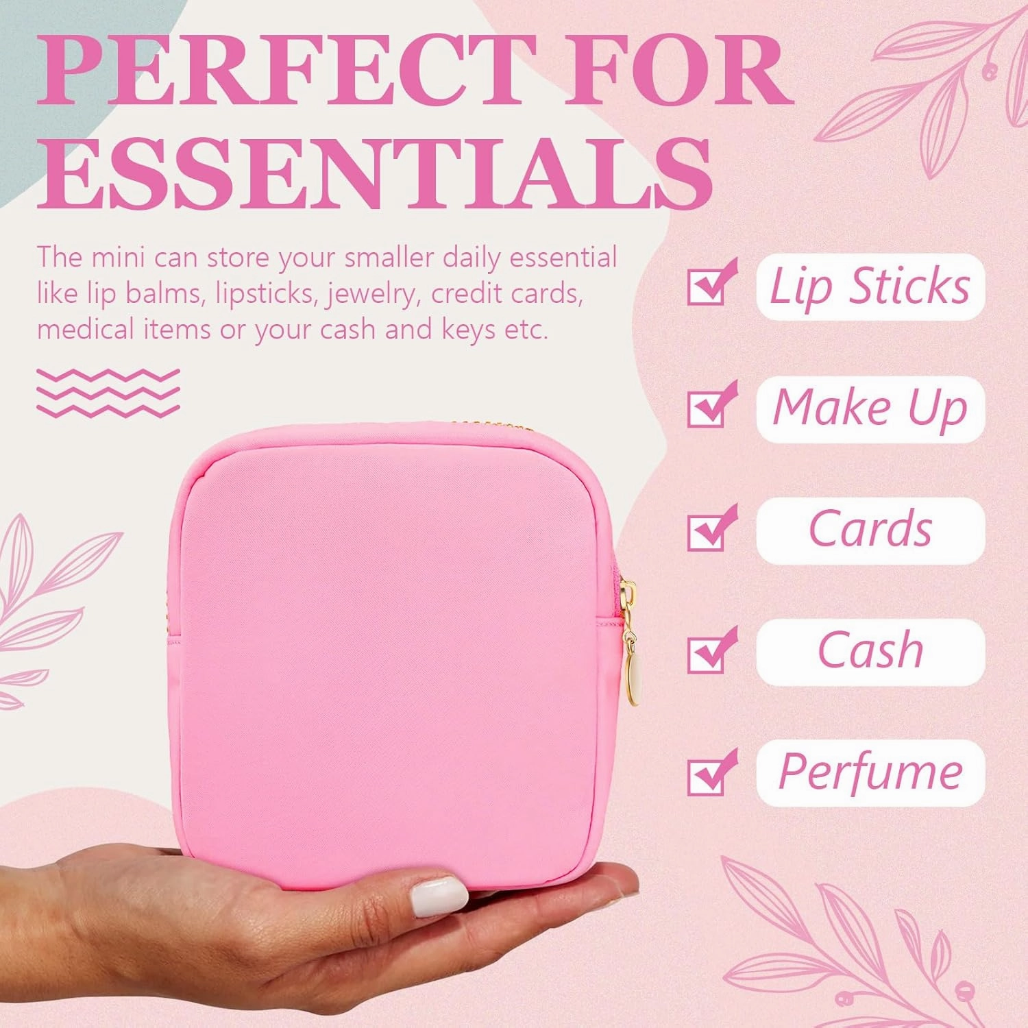 Giesiery 9 Pcs Nylon Cosmetic Bag for Purse Preppy Mini Makeup Bags Bulk Cosmetic Zipper Pouch Purse Organizer Bag Set for Women Waterproof Travel Toiletry Bags Nylon Coin Pouch (Light pink)
