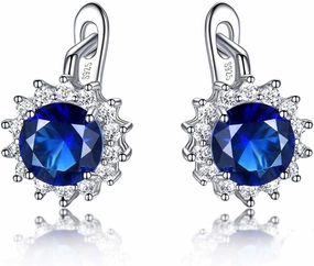 Ginger Lyne Collection Lab Created Blue Sapphire and Clear CZ Sterling Silver Oval Drop Earrings