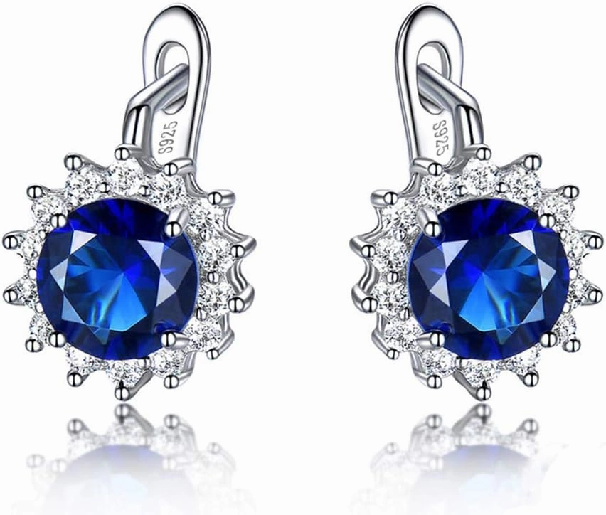 Ginger Lyne Collection Lab Created Blue Sapphire and Clear CZ Sterling Silver Oval Drop Earrings