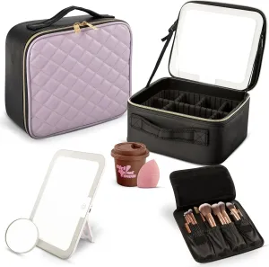 Girl About Town Travel Makeup Bag with LED Mirror - LED Makeup Bag with 10x Magnifier Mirror and Beauty Blender Included - Water-Resistant & Customizable Makeup Case with Lighted Mirror