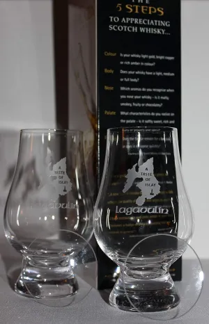 GLENCAIRN LAPHROAIG A TASTE OF ISLAY BRANDED WHISKY GLASS, SET OF 2 IN TWIN GIFT CARTON WITH WATCH COVERS