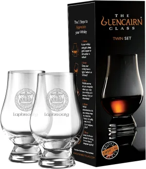 GLENCAIRN LAPHROAIG ISLAY CREST BRANDED WHISKY GLASS, SET OF 2 IN TWIN GIFT CARTON