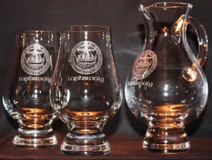 GLENCAIRN LAPHROAIG TWO GLASS IONA PITCHER SCOTCH WHISKY PRESENTATION SET
