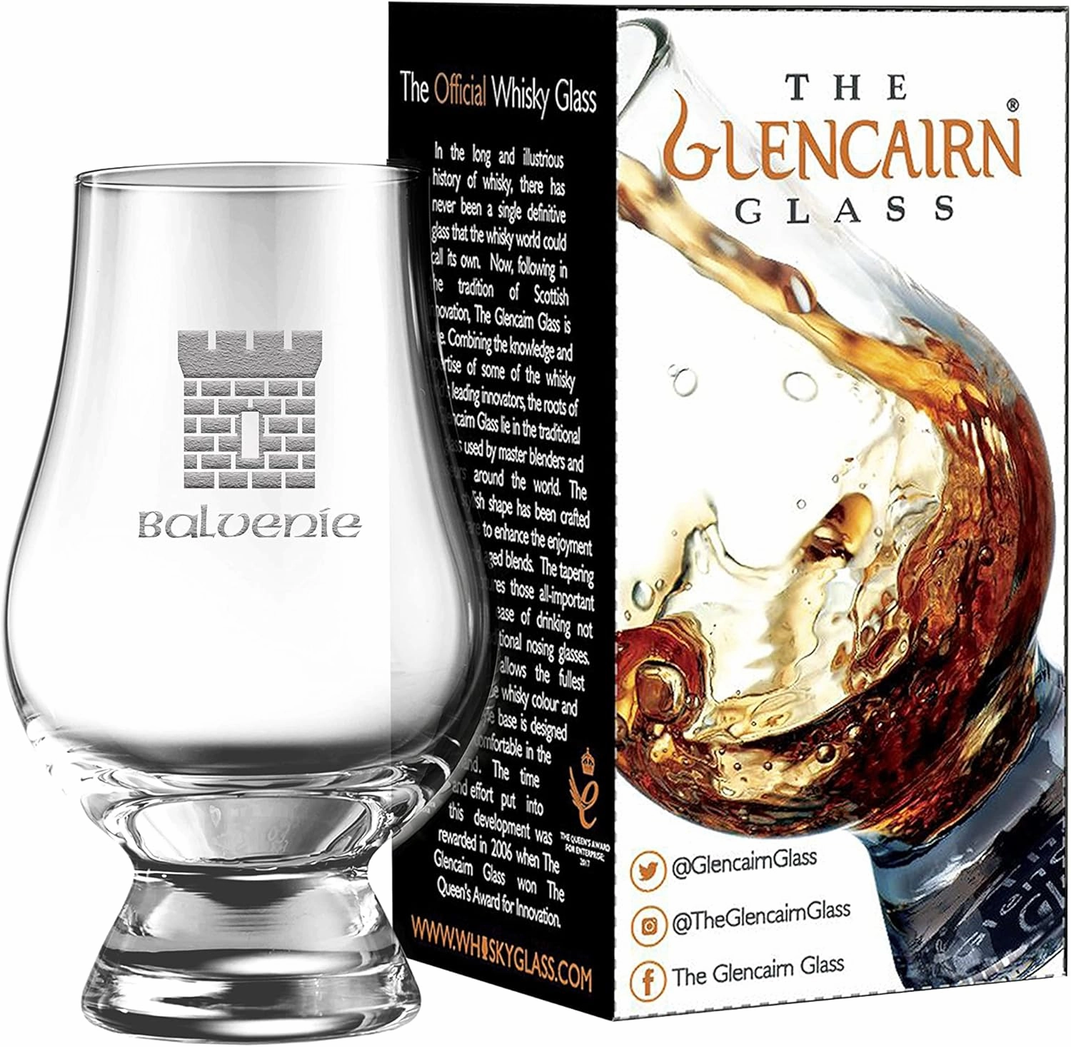 GLENCAIRN BALVENIE CASTLE BRANDED WHISKY GLASS IN GIFT CARTON