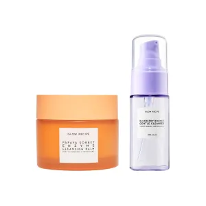 Glow Recipe Double Cleansing Kit for Glowing Skin - Includes Exfoliating Papaya Sorbet Enzyme Cleansing Balm   Mini Blueberry Bounce Gentle Face Cleanser - 2-Piece Facial Skincare Kit