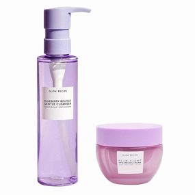 Glow Recipe Blueberry Bounce Gentle Face Cleanser & Makeup Remover with Exfoliating AHA (160ml)   Plum Plump Hyaluronic Acid Moisturizer Face Cream Travel Size (20ml)